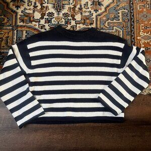 Velvet by Graham & Spencer Lex Cotton Crewneck Navy White Striped Sweater S